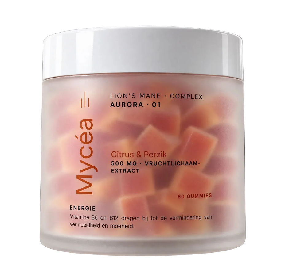 Mycéa Aurora · 01 — 60 gummies per pot, citrus & perzik